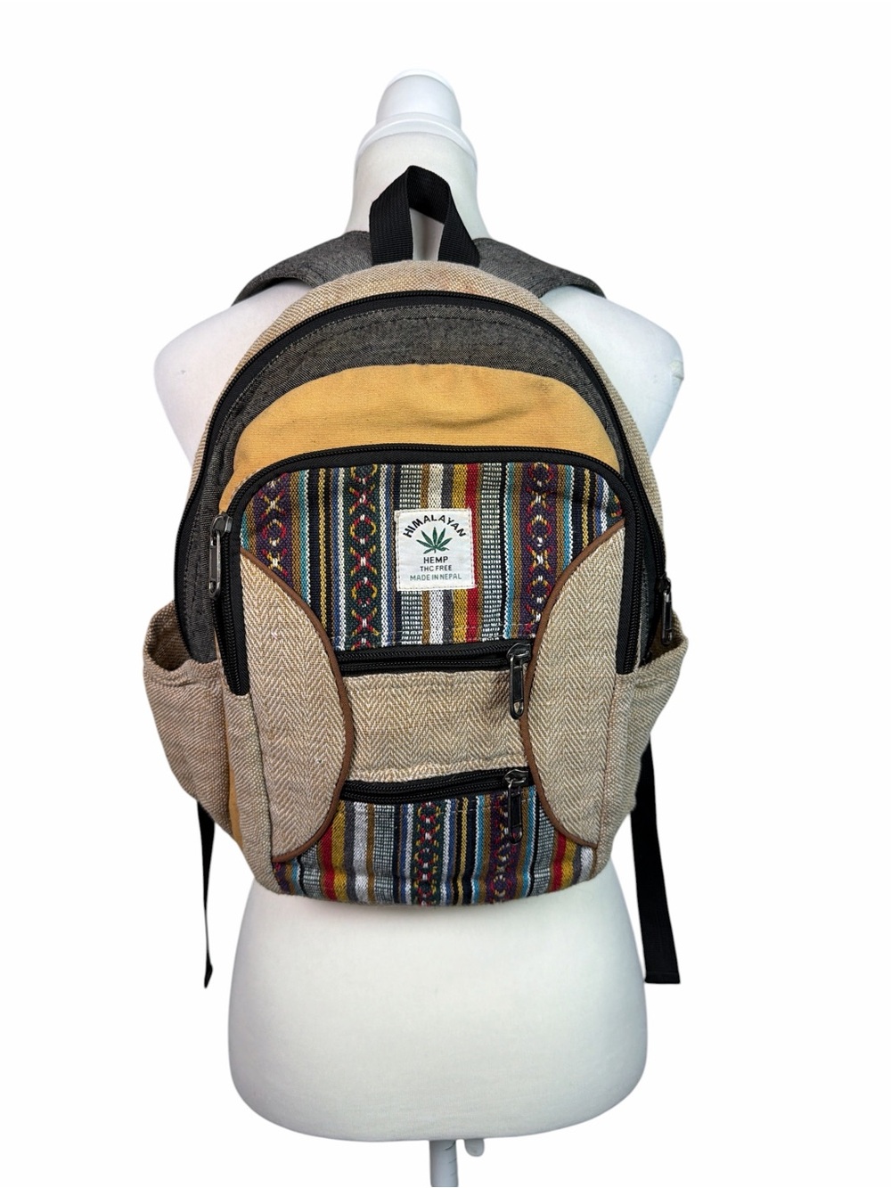 Himalayan Hemp Nepal Boho Tribal Woven Multicolor Backpack Festival Bag